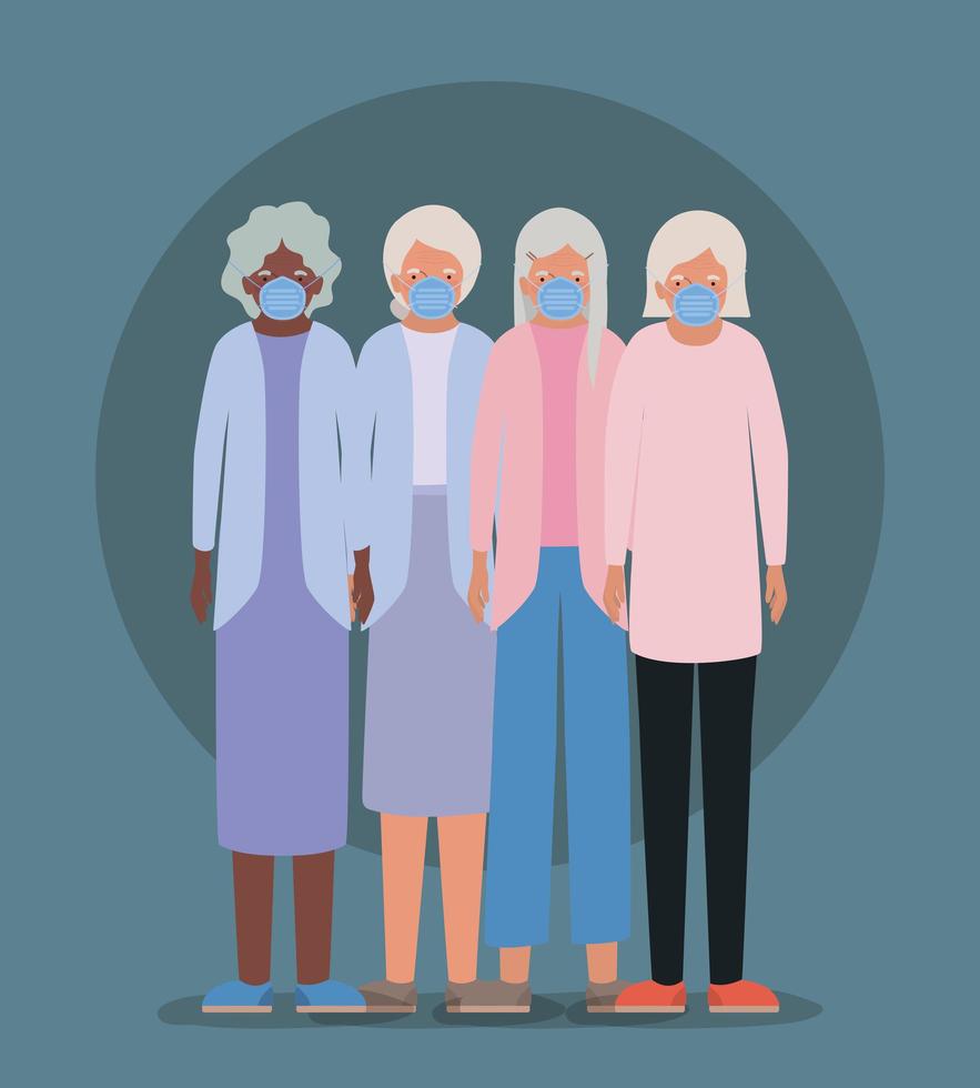 ältere Frauen mit Masken gegen Covid 19 vektor