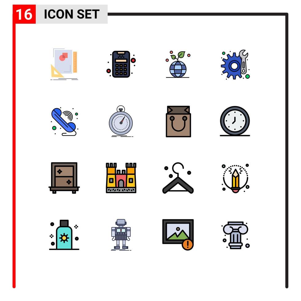 packa av 16 kreativ platt Färg fylld rader av telefon ring upp tillväxt reparera redskap redigerbar kreativ vektor design element