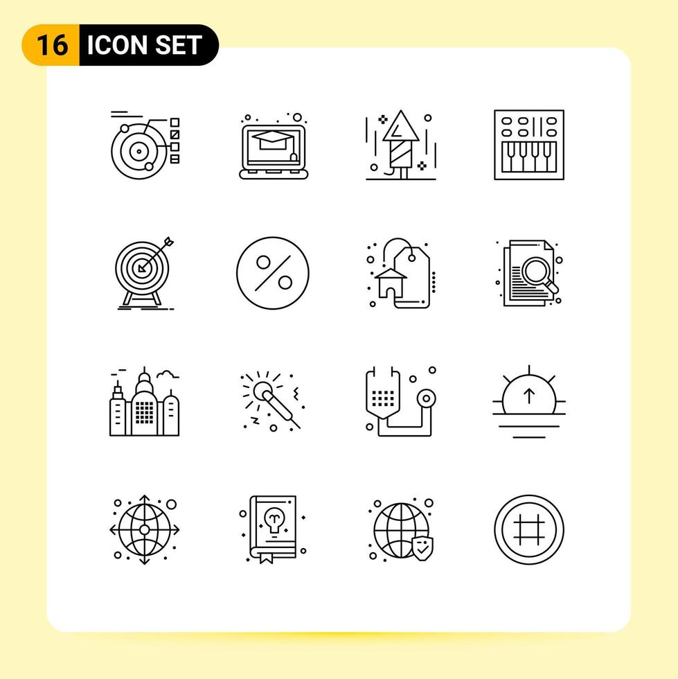 uppsättning av 16 modern ui ikoner symboler tecken för mål högtalare firande öppen volym förstärkare redigerbar vektor design element