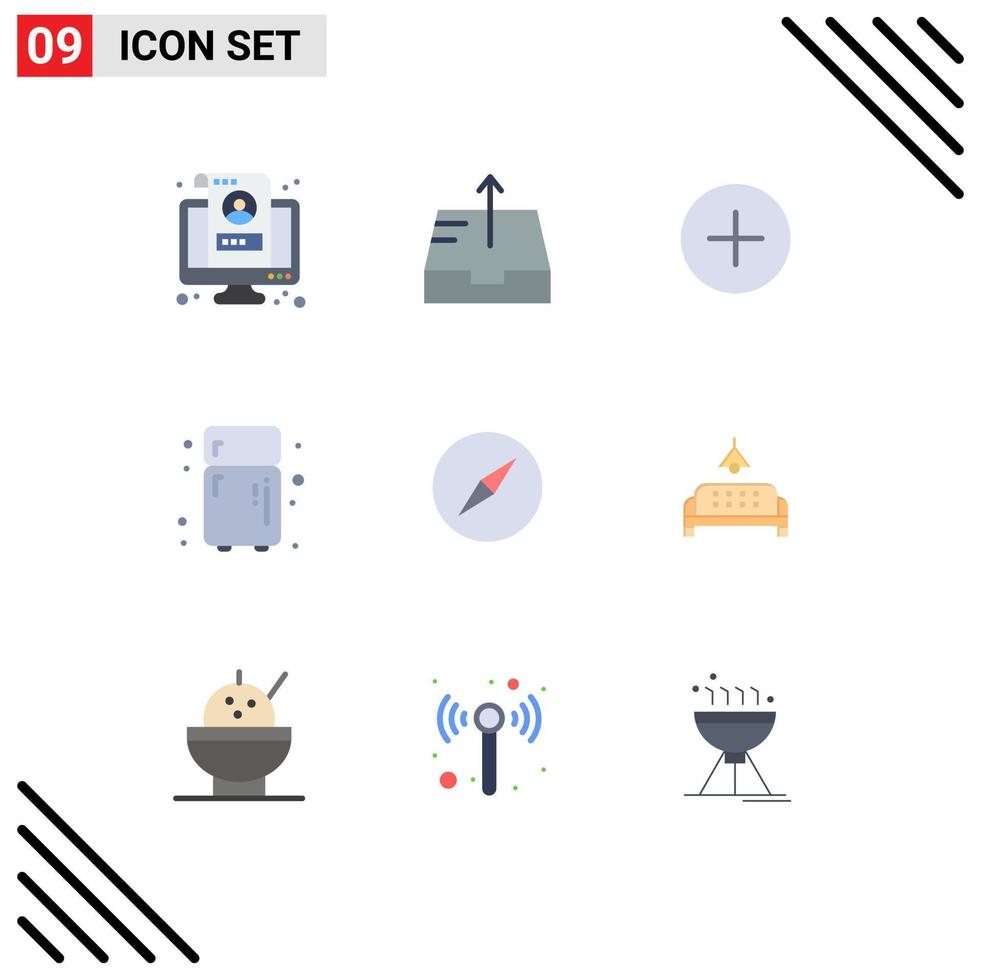 modern uppsättning av 9 platt färger och symboler sådan som soffa kompass Twitter Instagram kök redigerbar vektor design element