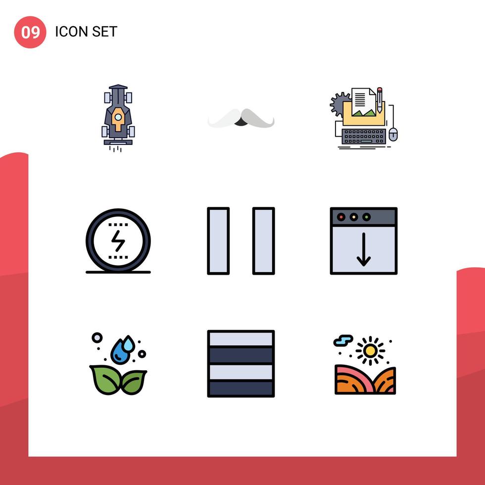 9 universelle Fillline-Flachfarben für Web- und mobile Anwendungen Power Energy Male Keyboard Computer editierbare Vektordesign-Elemente vektor