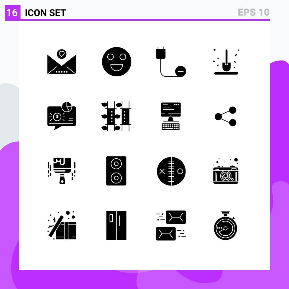 Stock Vector Icon Pack mit 16 Zeilenzeichen und Symbolen für Kommunikationsschaufelgeräte Scoop Farm editierbare Vektordesign-Elemente