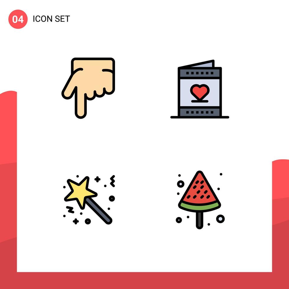 Stock Vector Icon Pack mit 4 Zeilenzeichen und Symbolen für Fingerstick Liebe Valentinstag Überraschung editierbare Vektordesign-Elemente