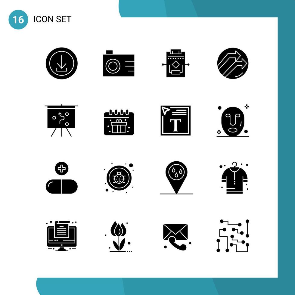 Vektorpaket mit 16 Glyphensymbolen Solid Style Icon Set auf weißem Hintergrund für Web und Mobile Creative Black Icon Vektor Hintergrund