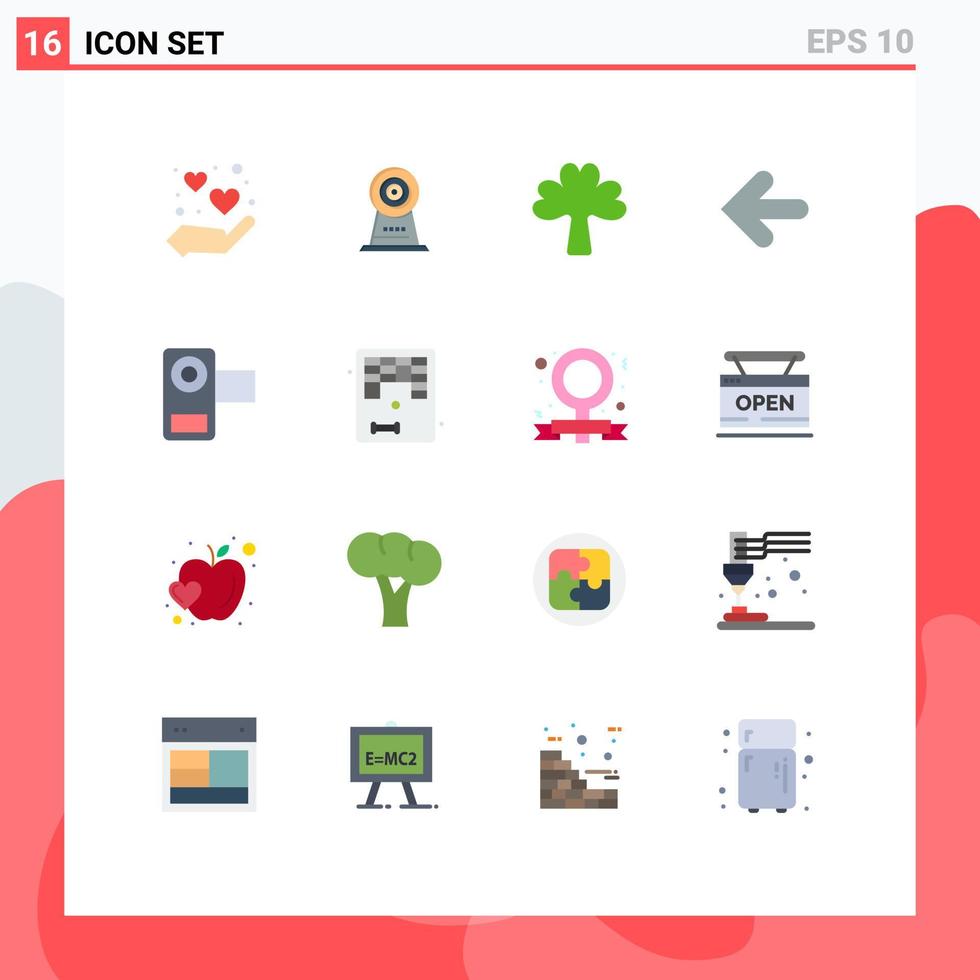 16 universelle flache Farben für Web- und mobile Anwendungen Kamera zurück Kleepfeile Pflanzen editierbares Paket kreativer Vektordesign-Elemente vektor