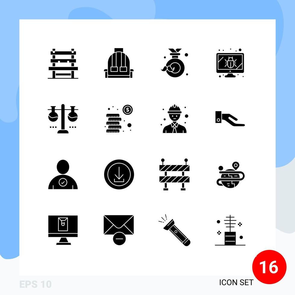 modern uppsättning av 16 fast glyfer och symboler sådan som kemisk laboratorium skärm bricka övervaka märka redigerbar vektor design element