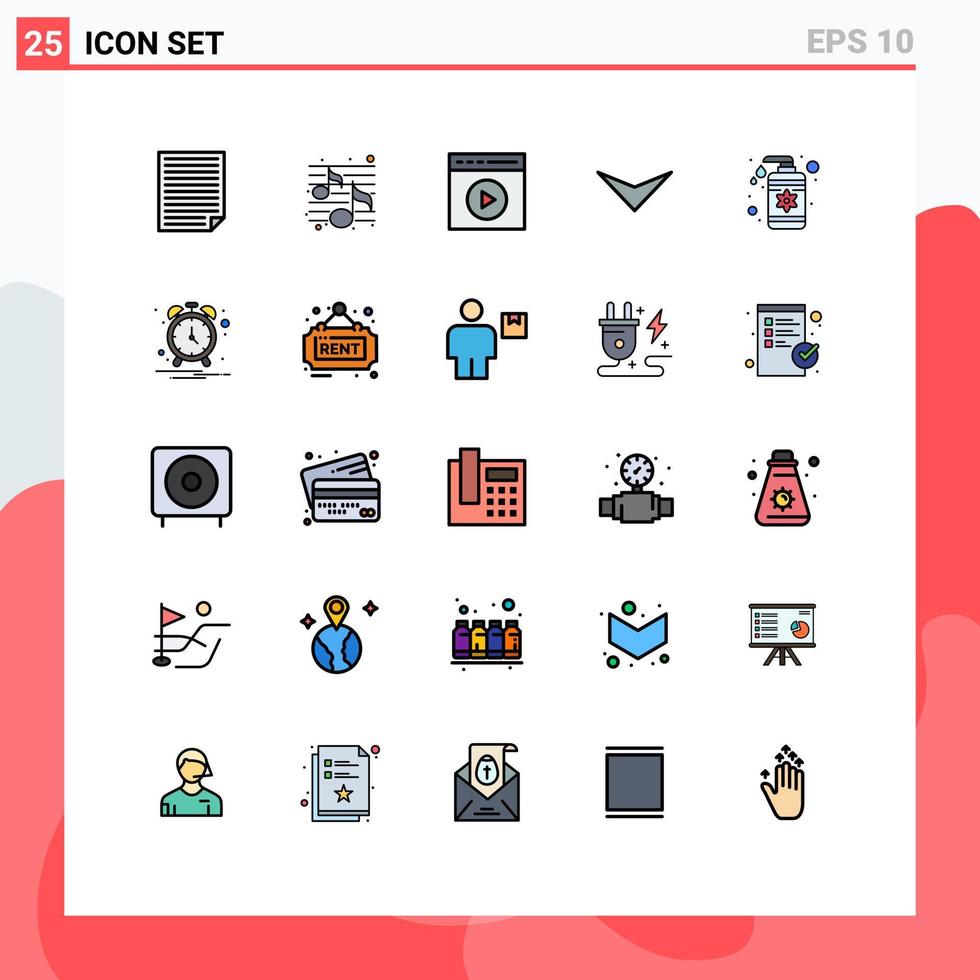 Stock-Vektor-Icon-Pack mit 25 Zeilenzeichen und Symbolen für Drop-down-Nachtpfeil-Videospiel editierbare Vektordesign-Elemente vektor