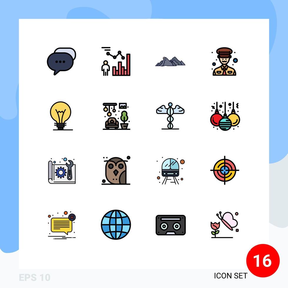 Stock Vector Icon Pack mit 16 Linienzeichen und Symbolen für Idee Militär Person Mann Natur editierbare kreative Vektordesign-Elemente