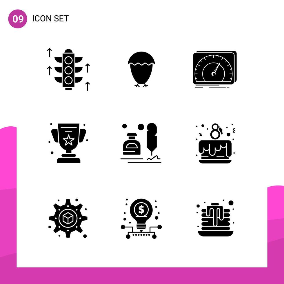 Glyph-Icon-Set Packung mit 9 soliden Icons isoliert auf weißem Hintergrund für reaktionsschnelles Website-Design, Print und mobile Anwendungen, kreativer schwarzer Icon-Vektor-Hintergrund vektor