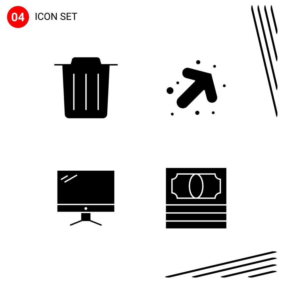 Sammlung von 4 Vektorsymbolen im soliden Stil Pixel perfekte Glyphensymbole für Web und mobile solide Symbolzeichen auf weißem Hintergrund 4 Symbole kreativer schwarzer Symbolvektorhintergrund vektor