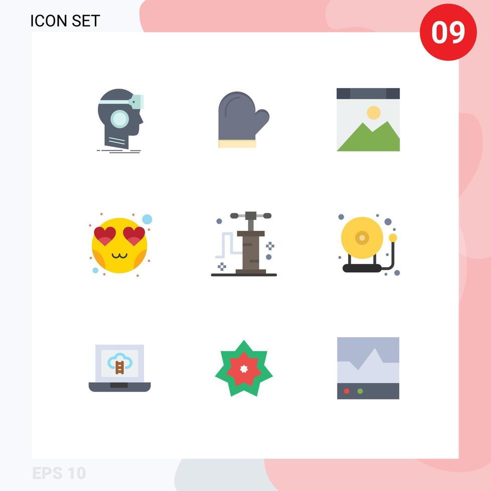 Stock Vector Icon Pack mit 9 Zeilenzeichen und Symbolen für Smiley-Herz-Küche-Emot-Seite editierbare Vektordesign-Elemente