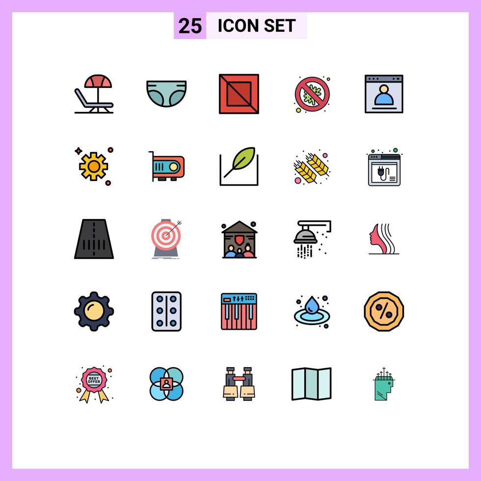 satz von 25 kommerziellen gefüllten linienflachfarbenpaket für login browser design gefahr sicherheit editierbare vektordesignelemente vektor