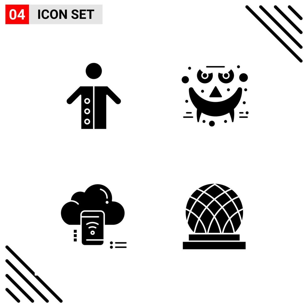 Pixel perfekter Satz von 4 soliden Symbolen Glyphen-Icon-Set für Website-Design und mobile Anwendungen Schnittstelle kreativer schwarzer Icon-Vektor-Hintergrund vektor