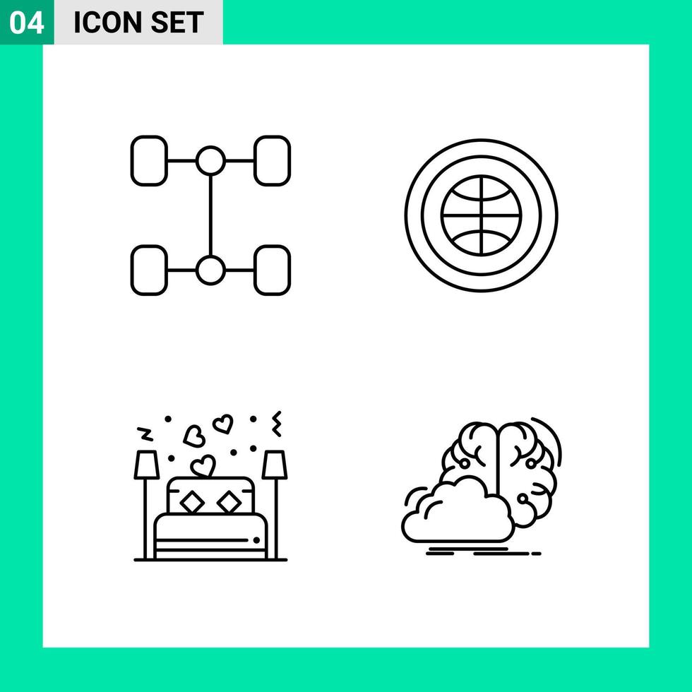 packa av 4 linje stil ikon uppsättning översikt symboler för skriva ut kreativ tecken isolerat på vit bakgrund 4 ikon uppsättning kreativ svart ikon vektor bakgrund