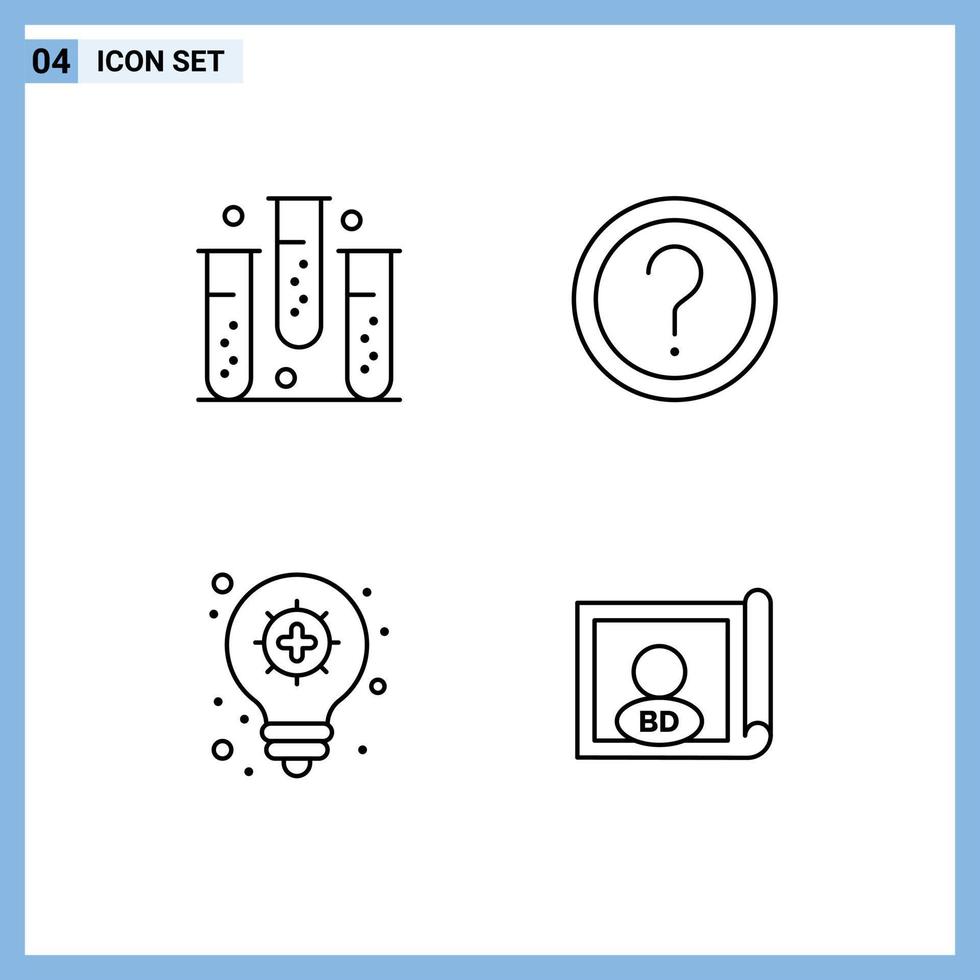 Satz von 4 kommerziellen Filledline-Flachfarbenpaket für Blutinformationsformular FAQ Glühbirne editierbare Vektordesign-Elemente vektor