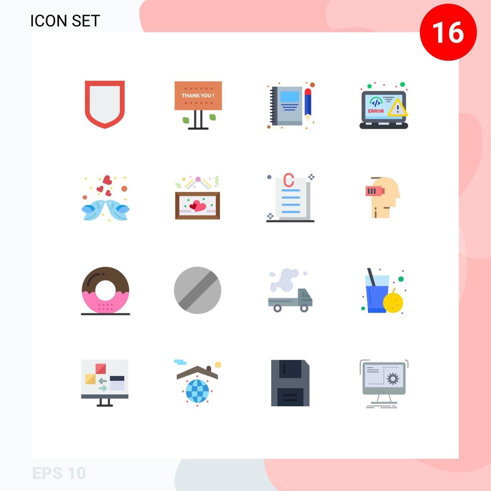 Stock Vector Icon Pack mit 16 Zeilenzeichen und Symbolen für Fehler HTML-Buchdesign schreiben editierbares Paket kreativer Vektordesign-Elemente