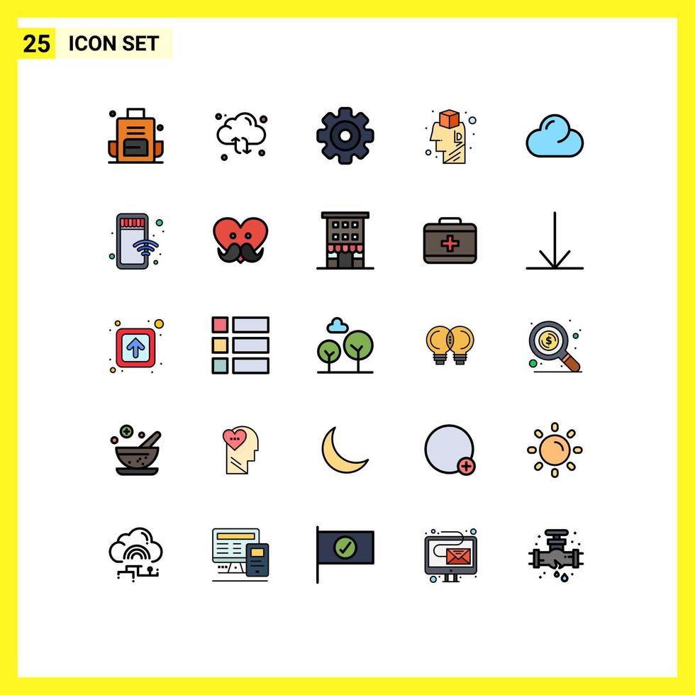 Stock Vector Icon Pack mit 25 Zeilen Zeichen und Symbolen für Ideen Brainstorming Pfeil Gehirn Media Player editierbare Vektordesign-Elemente