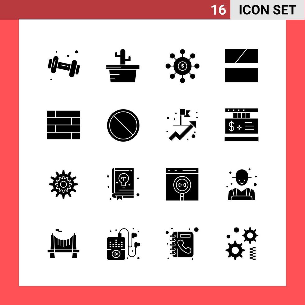 16 Glyphensymbole im soliden Stil des Symbolpakets auf weißem Hintergrund Einfache Zeichen für die allgemeine Gestaltung eines kreativen schwarzen Symbolvektorhintergrunds vektor