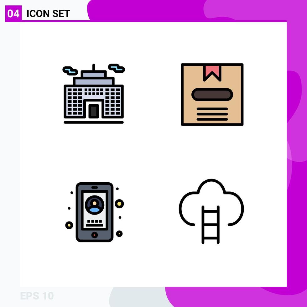 moderner Satz von 4 gefüllten flachen Farben Piktogramm des Gebäudes Telefonzelle verstecken Karriere editierbare Vektordesign-Elemente vektor