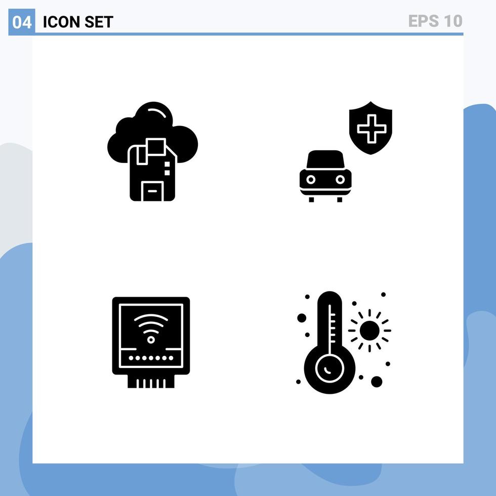 modern uppsättning av 4 fast glyfer pictograph av moln rörmokare server säkerhet meter redigerbar vektor design element
