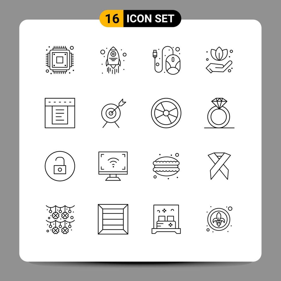 uppsättning av 16 modern ui ikoner symboler tecken för syfte webb mus flikar blad redigerbar vektor design element
