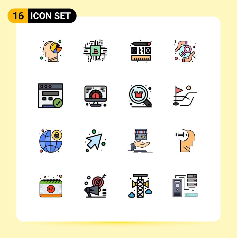 platt Färg fylld linje packa av 16 universell symboler av browser rättigheter fintech skydd feminist redigerbar kreativ vektor design element