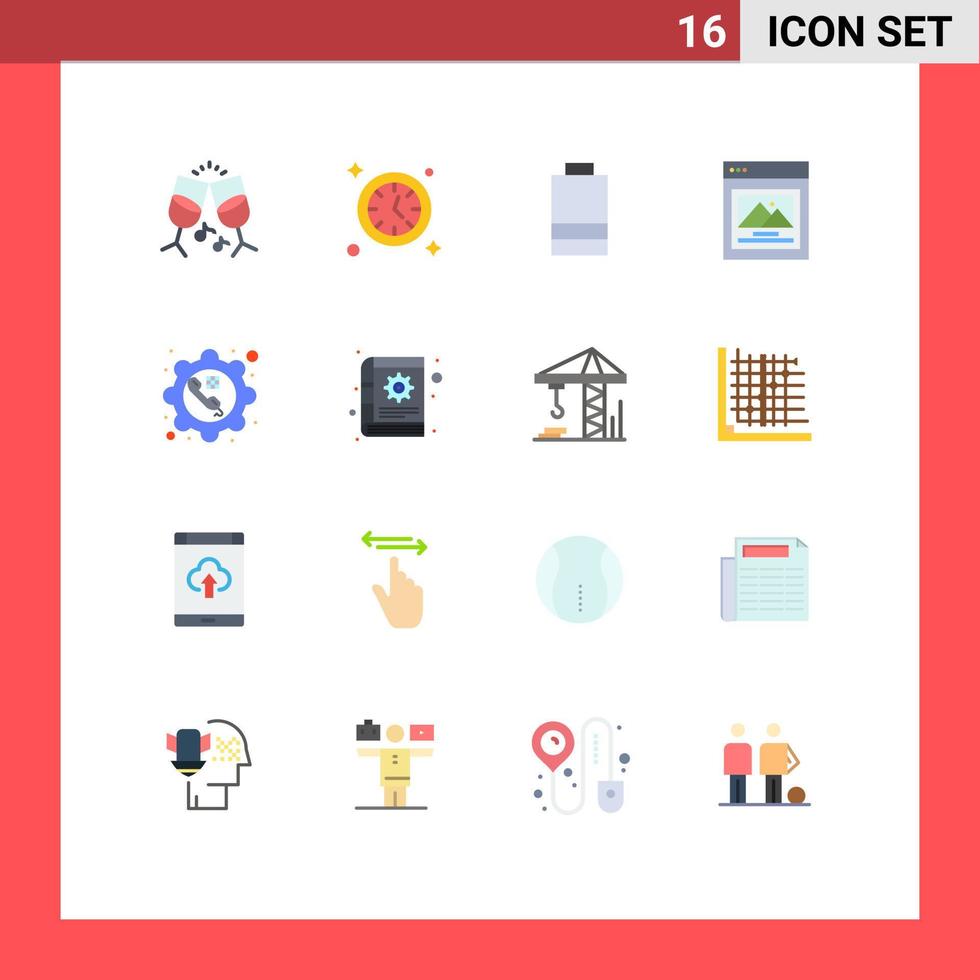 moderner satz von 16 flachen farben und symbolen wie buchausrüstung power konfigurieren telefon editierbares paket kreativer vektordesignelemente vektor