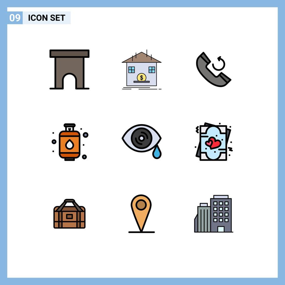 satz von 9 modernen ui-symbolen symbole zeichen für auge küchenrückerstattung gasrückruf editierbare vektordesignelemente vektor