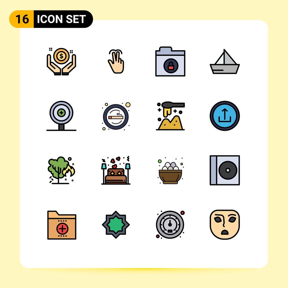 Aktienvektor-Icon-Pack mit 16 Linienzeichen und Symbolen für Geschäftsfahrzeuge, Registerkarte, Schiff, Boot, editierbare kreative Vektordesign-Elemente vektor