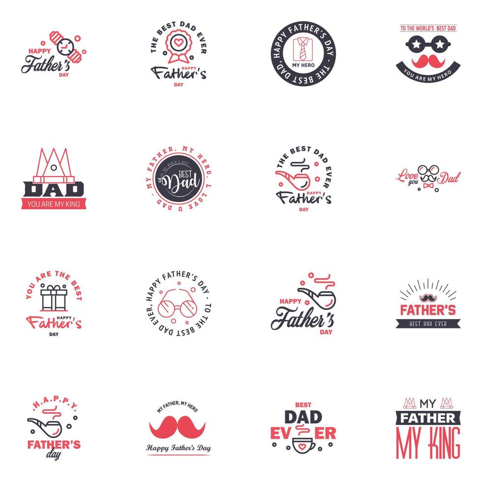Liebe dich Papa Kartendesign für Happy Fathers Day Typografie-Sammlung 16 schwarz-rosa Design editierbare Vektordesign-Elemente vektor