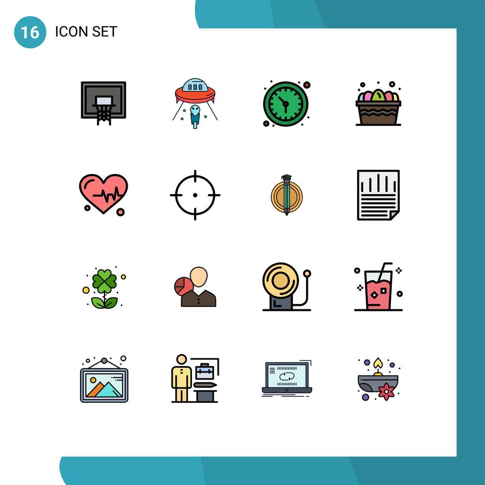 satz von 16 modernen ui-symbolen symbole zeichen für lebensmittel ei raumschiff wagen uhr editierbare kreative vektordesignelemente vektor