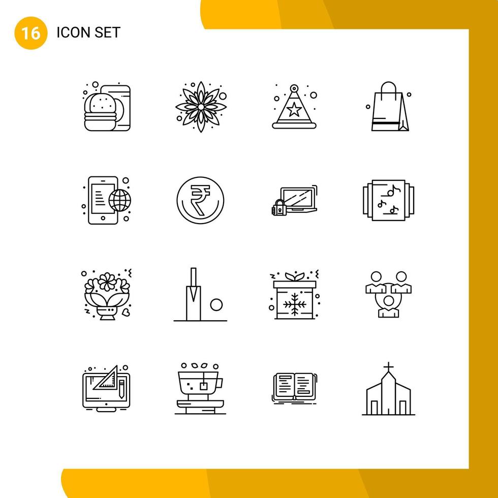 moderner Satz von 16 Umrissen und Symbolen wie Business Global Hat Communication Shopping editierbare Vektordesign-Elemente vektor