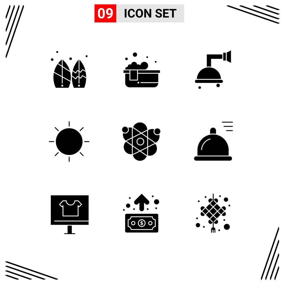 Benutzeroberflächenpaket mit 9 grundlegenden soliden Glyphen von Atom Light Relaxing Bath Layout Design editierbare Vektordesign-Elemente vektor