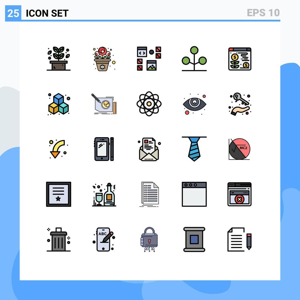 moderner Satz von 25 gefüllten flachen Farben Piktogramm der Web-Natur-Design-Gartenprogrammierung editierbare Vektordesign-Elemente vektor