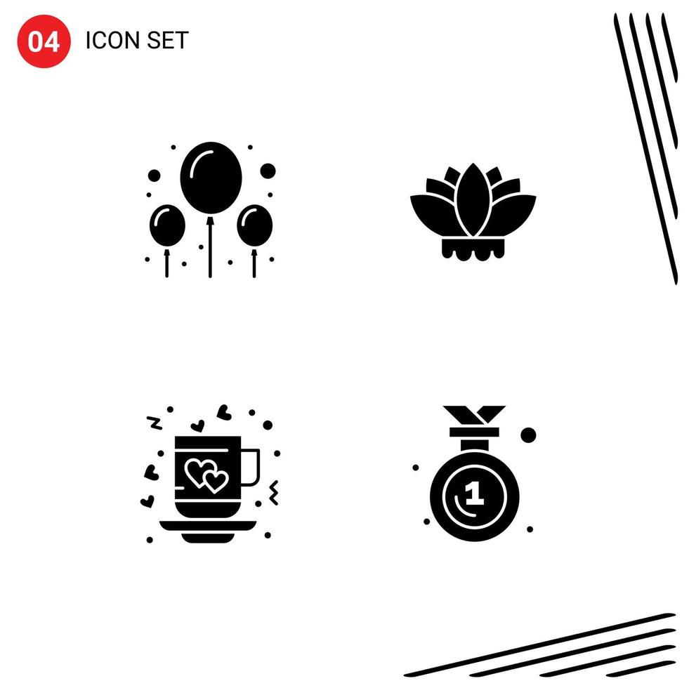 stock vektor ikon packa av 4 linje tecken och symboler för ballong te blomma kaffe tilldela redigerbar vektor design element