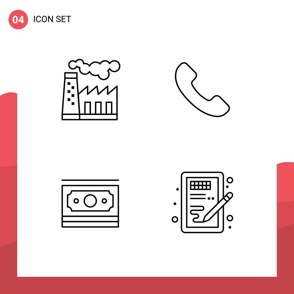4 thematische Vektor-Fülllinien-Flachfarben und editierbare Symbole des Fabrikgeldrauchs rufen kreative editierbare Vektordesign-Elemente auf vektor