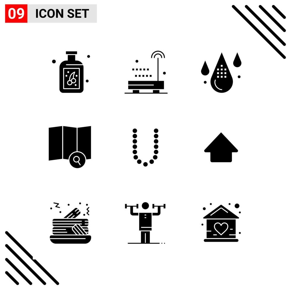 Pixel perfekter Satz von 9 soliden Symbolen Glyphen-Icon-Set für Website-Design und mobile Anwendungen Schnittstelle kreativer schwarzer Icon-Vektor-Hintergrund vektor