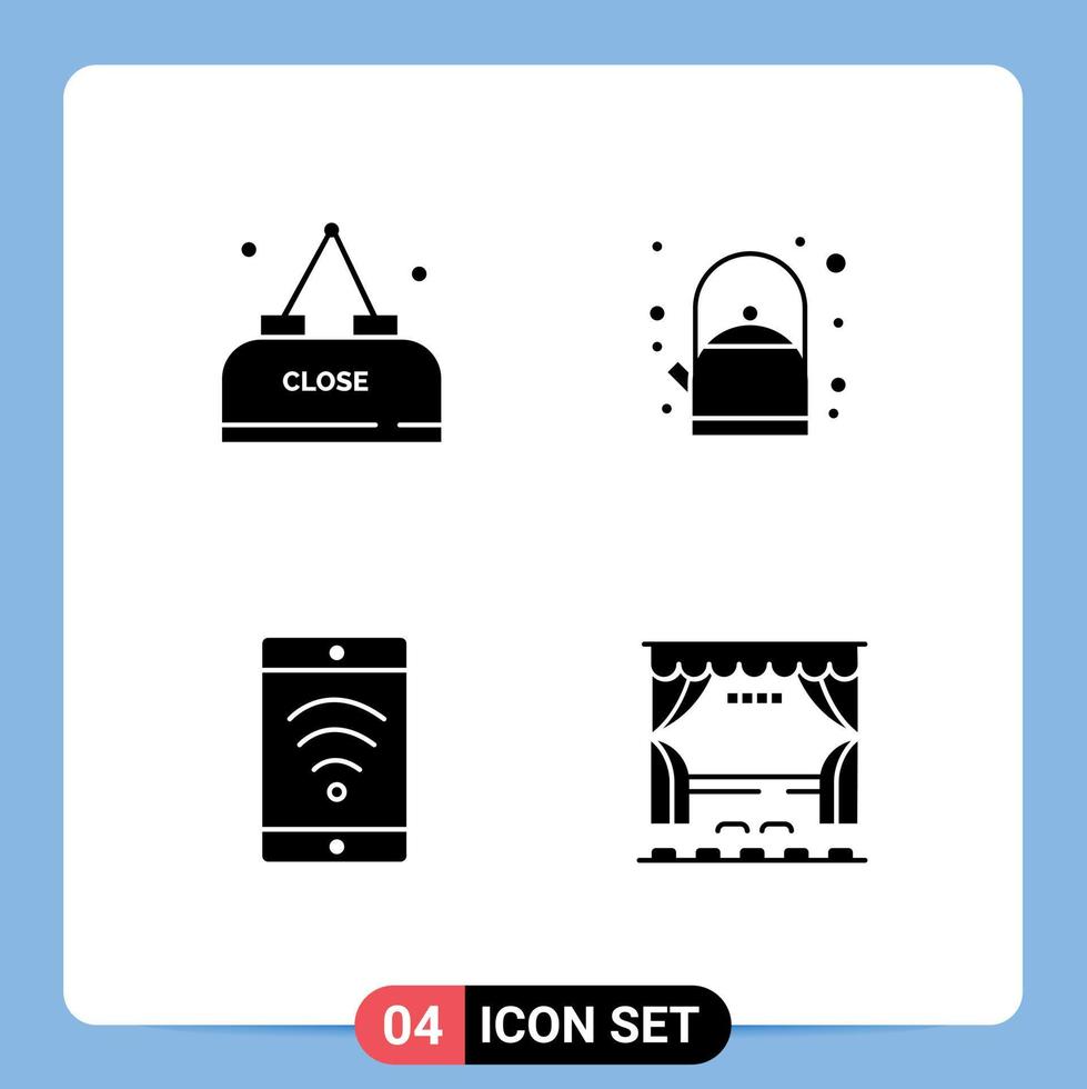 Stock Vector Icon Pack von Linienzeichen und Symbolen für Drink Wifi Close Tea Cinema editierbare Vektordesign-Elemente