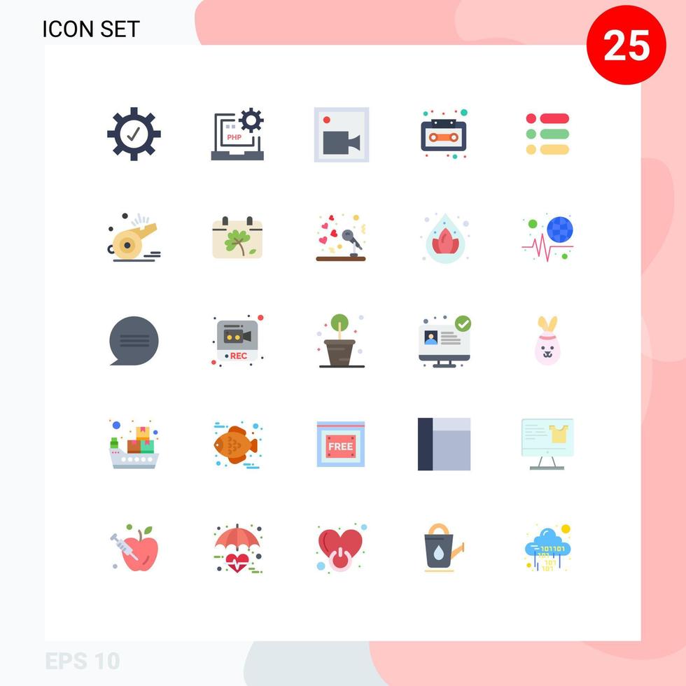 modern uppsättning av 25 platt färger och symboler sådan som uppgift tejp kam kassett audio redigerbar vektor design element