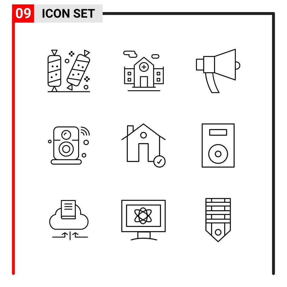 9 allmän ikoner för hemsida design skriva ut och mobil appar 9 översikt symboler tecken isolerat på vit bakgrund 9 ikon packa kreativ svart ikon vektor bakgrund