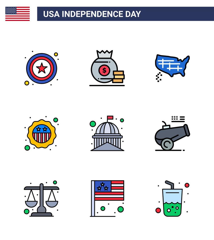 9 kreativ USA ikoner modern oberoende tecken och 4:e juli symboler av landmärke byggnad stater flagga säkerhet redigerbar USA dag vektor design element