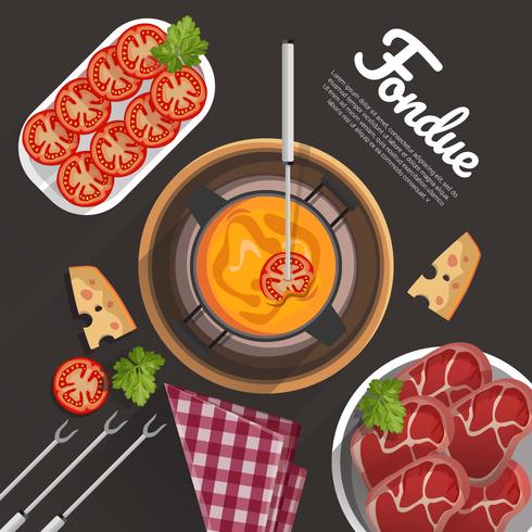 Fondue Mat Vektor Illustration Koncept