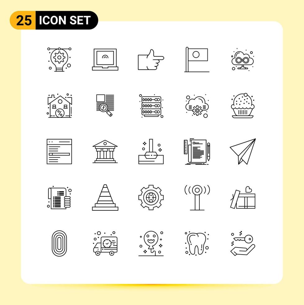 Packung mit 25 kreativen Zeilen mit bearbeitbaren Vektordesign-Elementen für Rabatt-Cloud-Voting-Browser-Länder vektor