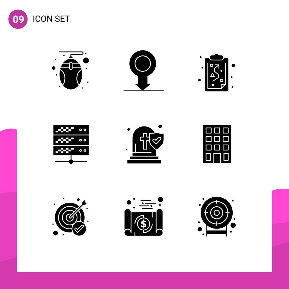 redigerbar vektor linje packa av 9 enkel fast glyfer av begravning kyrka väg webb nätverk server redigerbar vektor design element