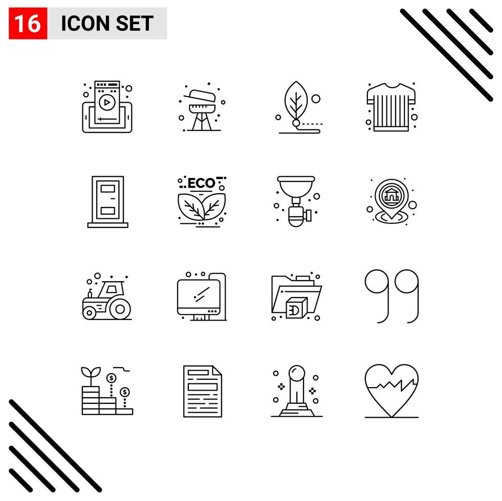 uppsättning av 16 modern ui ikoner symboler tecken för dörr sporter ha på sig artificiell sporter skjorta liv redigerbar vektor design element