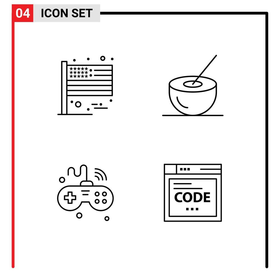 universell ikon symboler grupp av 4 modern fylld linje platt färger av amerikan spel USA kokos juice iot redigerbar vektor design element