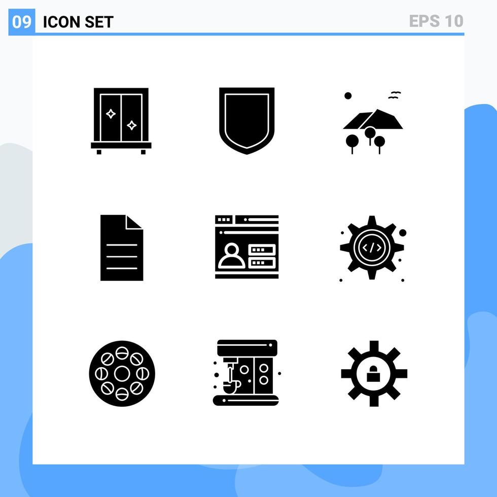 Gruppe von 9 soliden Glyphen Zeichen und Symbolen für Design-Benutzer Bergschnittstellendaten editierbare Vektordesign-Elemente vektor