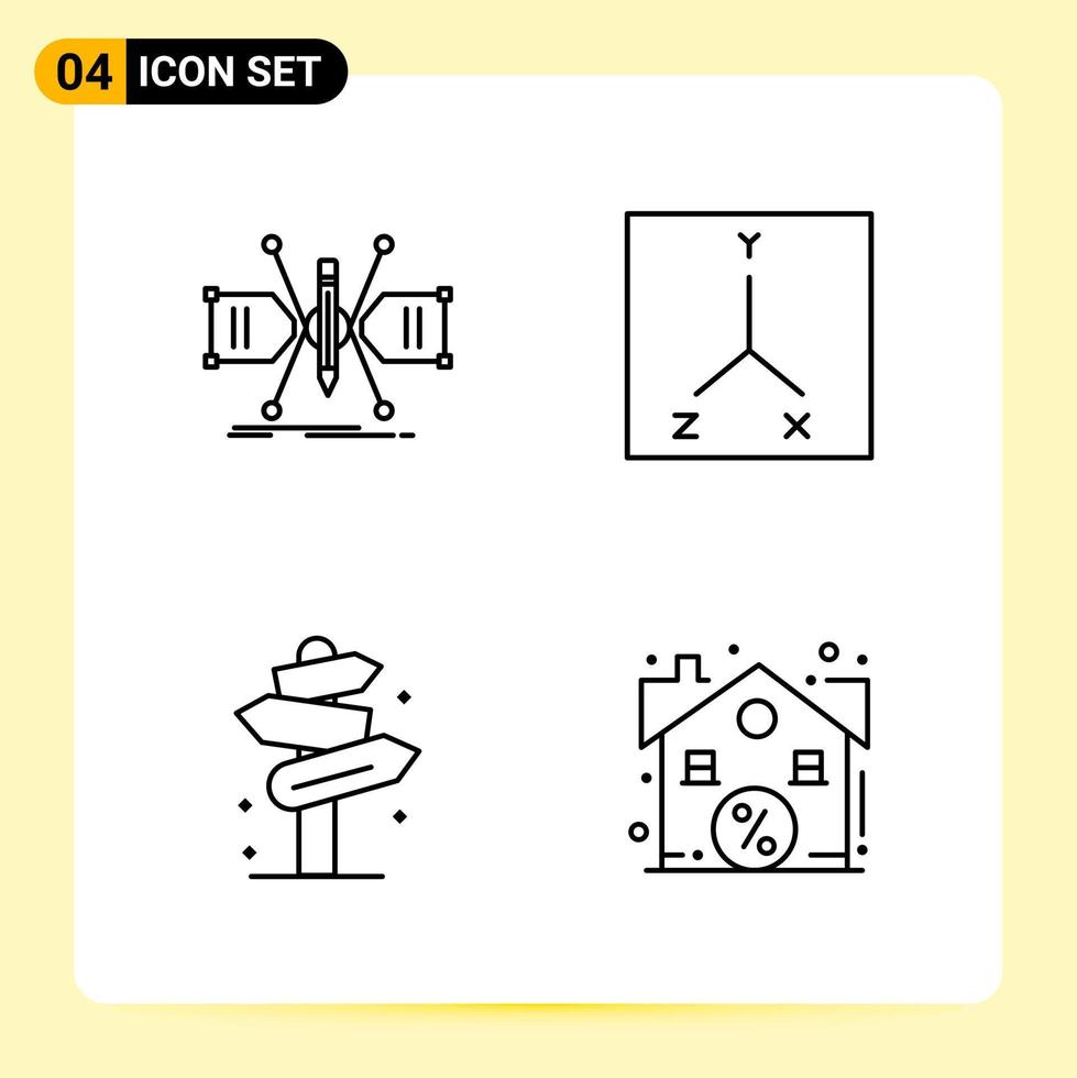 4 kreativ ikoner för modern hemsida design och mottaglig mobil appar 4 översikt symboler tecken på vit bakgrund 4 ikon packa kreativ svart ikon vektor bakgrund