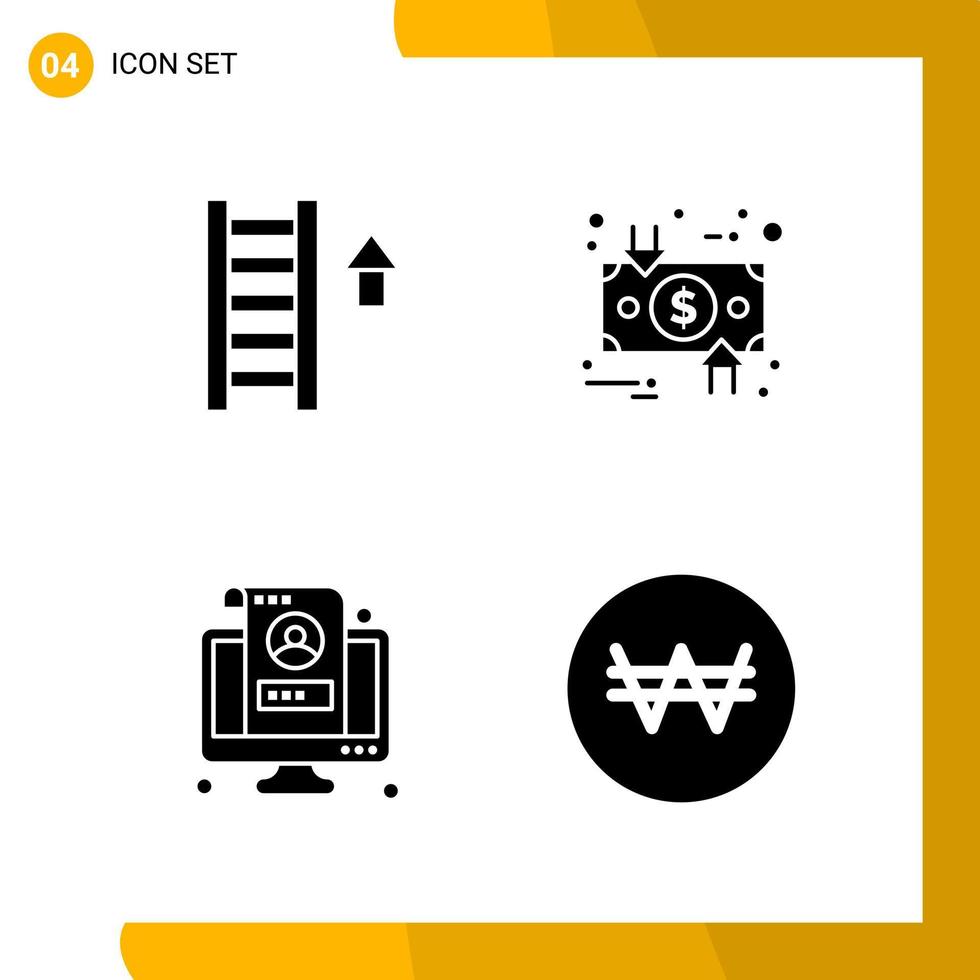 4 Icon Set Solid Style Icon Pack Glyphensymbole isoliert auf weißem Hintergrund für reaktionsschnelle Website, die kreativen schwarzen Icon-Vektorhintergrund entwirft vektor