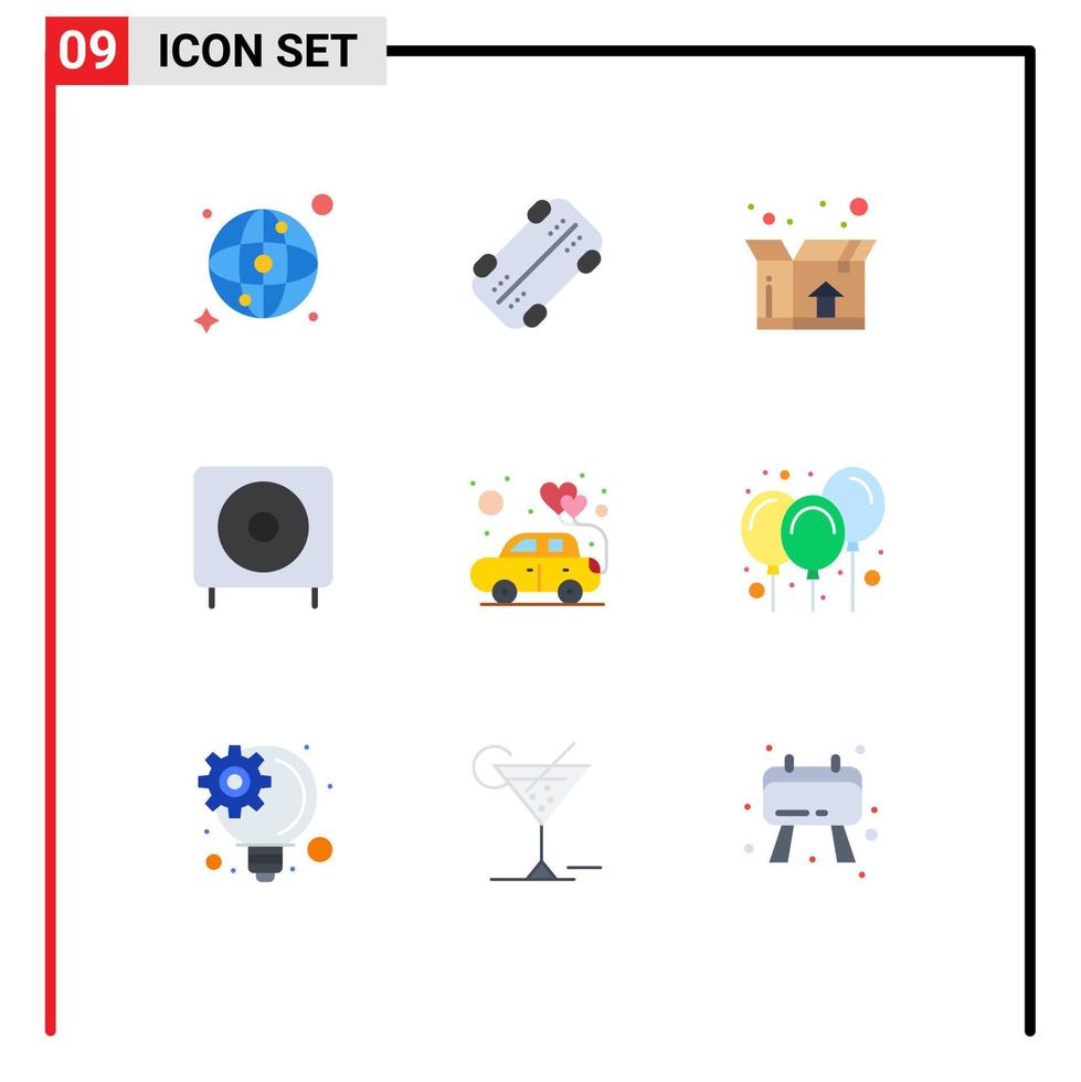 mobil gränssnitt platt Färg uppsättning av 9 piktogram av roman hjärta frakt bil Produkter redigerbar vektor design element